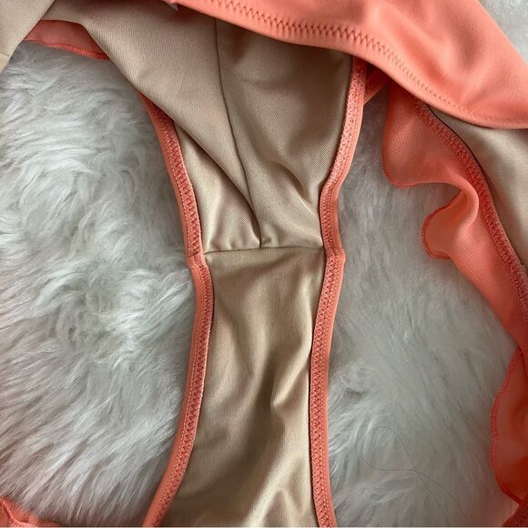 Victoria's Secret Peach Orange Tie Bikini with Ruffles Cheeky Size Medium - Picture 2 of 4